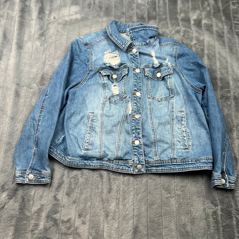 Cato Distressed Denim Jacket Womens 18/20 Blue Medium Wash Jean Trucker 13668